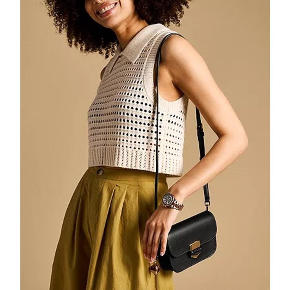 Fossil Lennox Leather Small Flap Crossbody Bag Black One Size NWOT